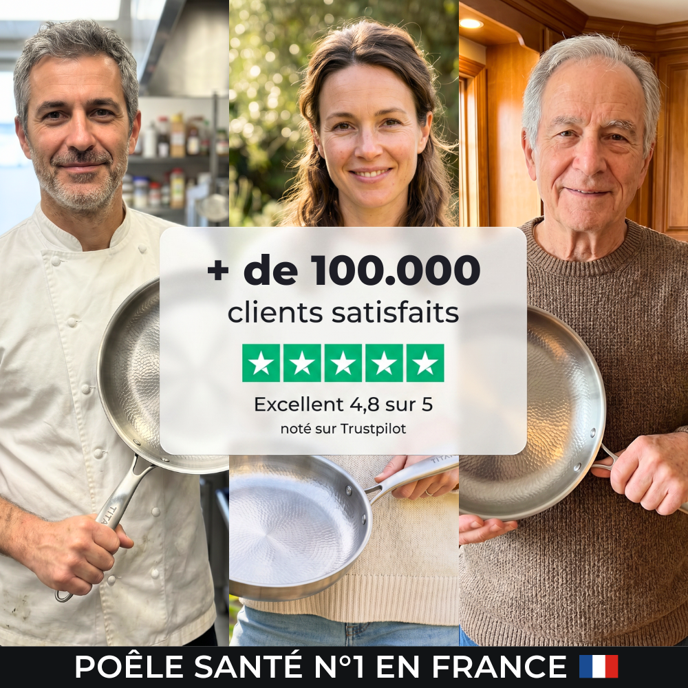 Clients satisfaits tenant leur poêle en titane