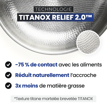 Surface en titane martelé : moins de contact, moins d'accroche, 3x moins de matière grasse